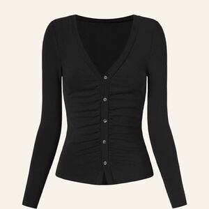 Thermal Front Ruched Button-down Shirt Black